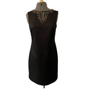 Elegant beaded Ellen Tracy little black sheath dress with textured fabric size 4